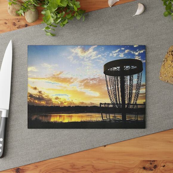Disc Golf Blue Sunset Glass Cutting Board Discgolf Discgolfer Gift - Picture 8 of 8